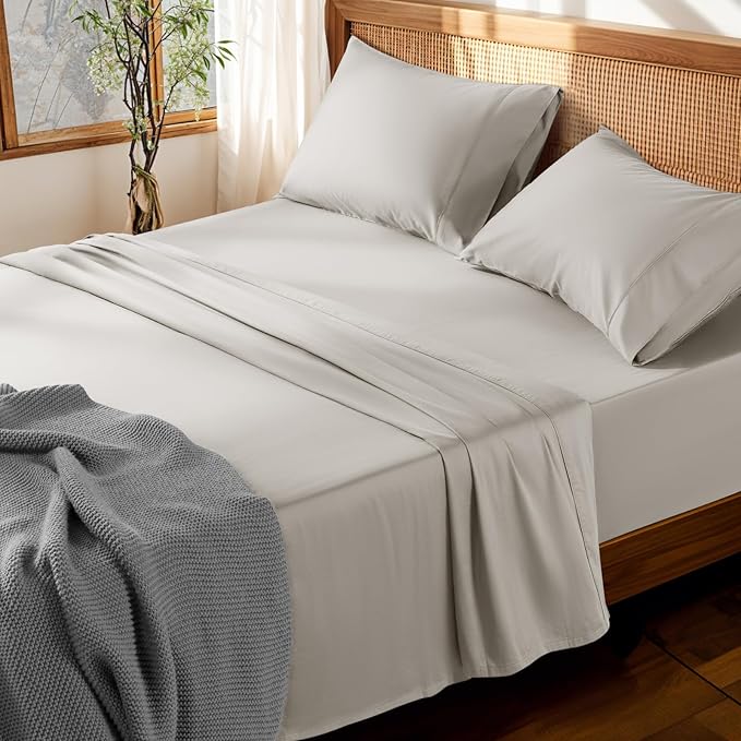 LBRO2M 100% Cotton Sheets Set Deep Pocket 19", 1000 Thread Count Queen Size 4 Piece Bed Sheet Sets Soft Comfortable Bedding All Season (Queen, Taupe) LBRO2MBedding