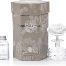 Zodax Grand Casablanca Porcelain Oil Diffuser - Home Fragrance Oil Diffuser Ideal for Living Room, Bathroom, Office - Flower Design - Gift Box Packaging Included - Tahitian Gardenia - 1.69 Oz.