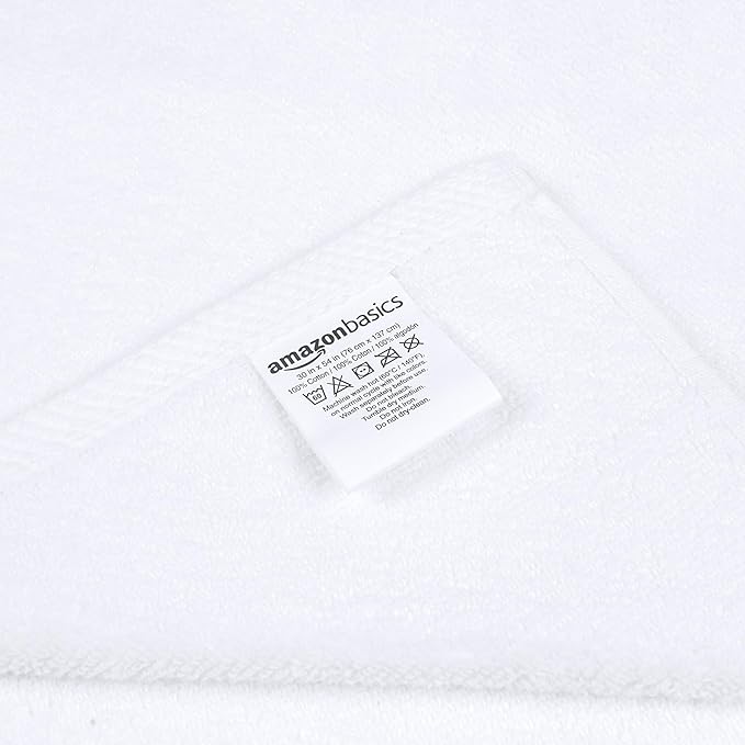 Amazon basics 2 piece Lightweight quick-dry bath towel, 100% cotton, White, 54" x 30"
