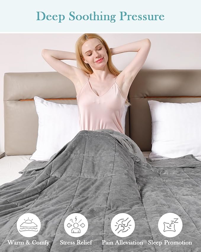 Topblan Weighted Blanket Twin Size 15lbs, Adult Weighted Blankets with Soft Warm Fabric for Sleeping and Calming, Adult Heavy Blanket for Sofa Bed, Grey, 48 x 72 inches