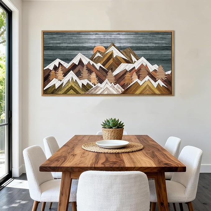 BINCUE Boho Mountain Wall Art Framed Mountain Landscape Canvas Artwork for Living Room Bedroom Bathroom Office 20x40 Inch