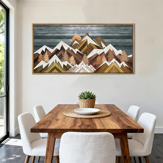 BINCUE Boho Mountain Wall Art Framed Mountain Landscape Canvas Artwork for Living Room Bedroom Bathroom Office 20x40 Inch