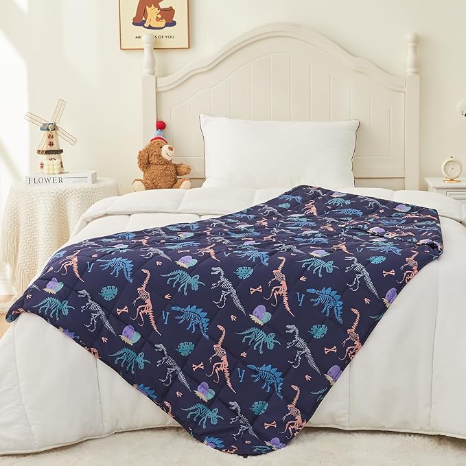 yescool Dinosaur Weighted Blanket 3 Pounds Cooling Weighted Lap Blanket, Navy Heavy Blankets for Sleeping, Weighted Throw Blankets Gift for 20-40lbs, 36"x48"