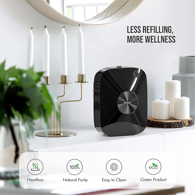 Airversa Smart Waterless Essential Oil Diffuser Scent Air Machine with 12A1V Power Adapter for Large Rooms Spaces Home and Commercial Use, Up to 2000 sq ft 400 mL Capacity Scent Diffuser, Black ANA