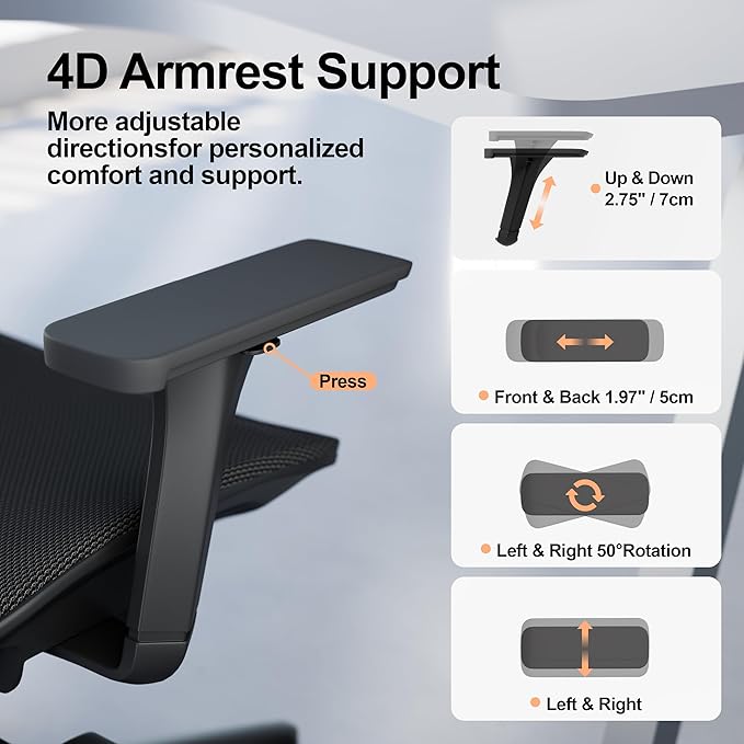 Office Chair Ergonomic Desk Chair, 350 LBS Mesh Office Chair with Lumbar Support, Comfy Desk Chair with Wheels, Big and Tall Chair for Study Work Gaming (04black)