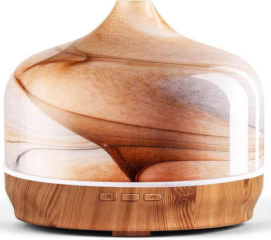 Porseme 500ml Glass Essential Oil Diffuser Aromatherapy Ultrasonic Cool Mist Humidifier 15-21 Running Hours Waterless Auto-Off Air Diffusers for Sleeping,Yoga,Office Working,Spa and Rest (Desert)