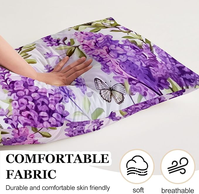 Microfiber Body Pillow Cover with Hidden Zipper,Comfortable Fabric,Floral Print Pattern Body Pillow Case,Lightweight and Breathable,The Size is 20 "X 54"(lLilac Flower-06)