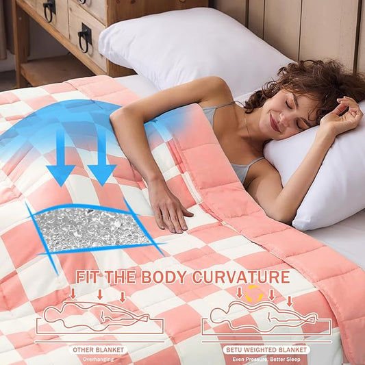 Pink Checkered Weighted Blanket for Adults 20lbs, 88"x104" King Size, Cooling Heavy Blanket for 130-220lbs with Premium Glass Beads, Soft Thick Big Blankets for All-Season Sleeping Comfort Breathable