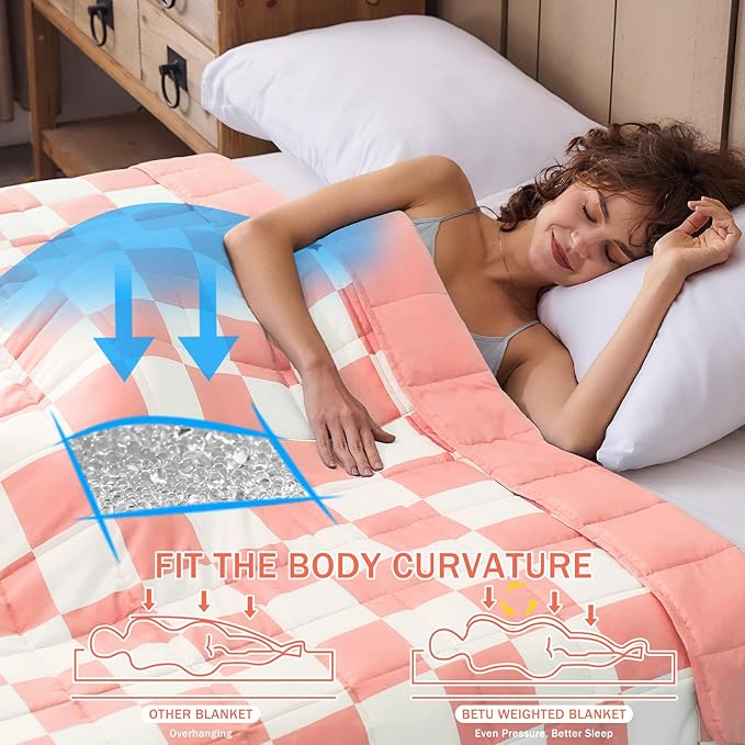 Pink Checkered Weighted Blanket for Adults 20lbs, 48"x72" Full Twin Size Cooling Plaid Heavy Throw Blanket for 130-220lbs, Microfiber Soft Thick Big Blankets Weighted Comforter Gift for Sleeping