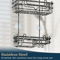 Consumest Over the Door Shower Caddy - 2-Tier Hanging Shower Organizer with Soap Holder, Rustproof Bathroom Storage and Organizer Rack for Shampoo, Towels, and Toiletries, Black