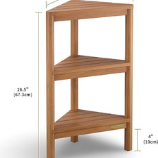 Fully Assembled Teak Corner Bath Shower Storage Stand, Corner Shelves, Shower Caddy 26.5