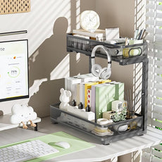 Under Sink Organizer, High Adjustable 2 Tier Under Sink Organizers and Storage, Slide Out Metal Cabinet Organizers, Pull Out Sink Storage Drawer Shelf for Kitchen Bathroom Cabinet, Black, 1 Pack