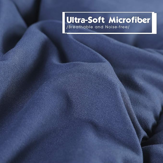 HIG 3pc Down Alternative Comforter Set - All Season Reversible Comforter with Two Shams - Quilted Duvet Insert with Corner Tabs - Box Stitched - Breathable, Soft (King/Cal King, Navy/Light Blue)