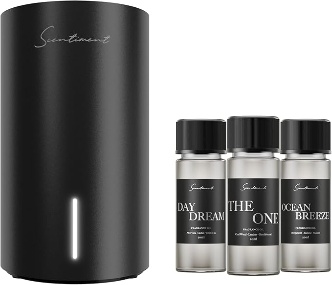 Scentiment Mini V2 LE Diffuser Discovery Kit Limited Edition – Smart Portable Cold-Air Diffuser with Wi-Fi & Touch Controls, Long Battery Life – Includes 3 Luxury Oils (20ml) - Black