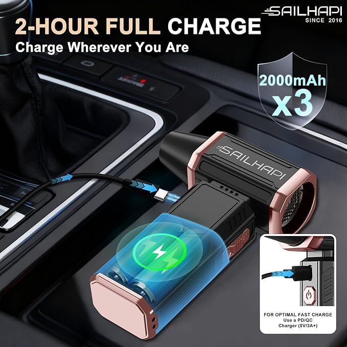 Electric Air Duster, 300000RPM High-Speed Cordless Blower Fan with Adjustable Speed & Brushless Motor, Portable Mini Blower for Keyboard, Car Detailing, PC Cleaning, Replaces Compressed Air