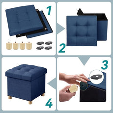BRIAN & DANY Ottoman with Storage, Small Storage Ottoman for Dorm, Linen Folding Ottoman Foot Stool with Legs for Living Room and Bedroom, 14.8