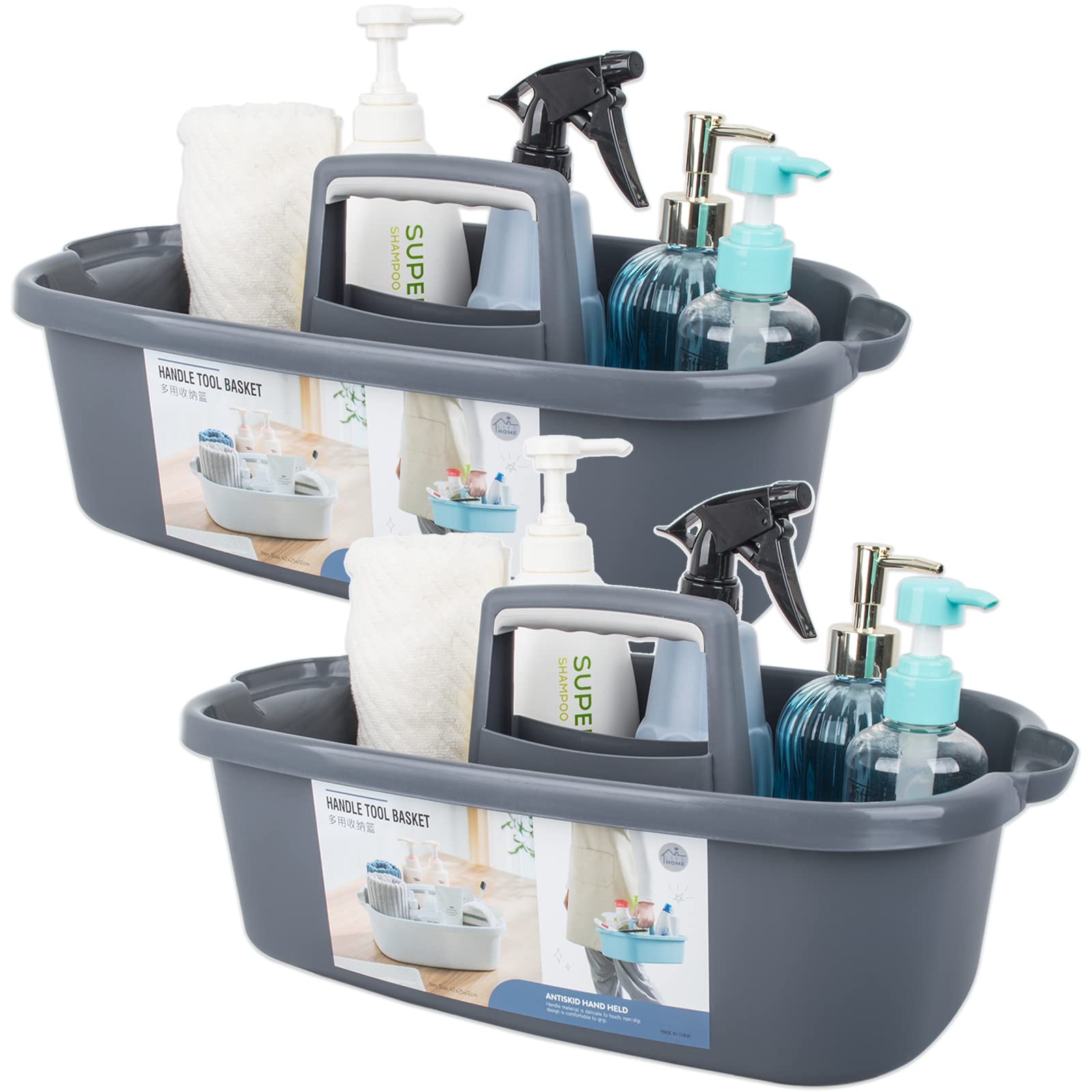 JiatuA Large Cleaning Supplies Caddy Portable Shower Basket Supply Organizer with Handle Plastic Bucket Tool Storage for Bathroom, Bedroom, Kitchen, College Dorm, Garden, Dark Gray Dormly