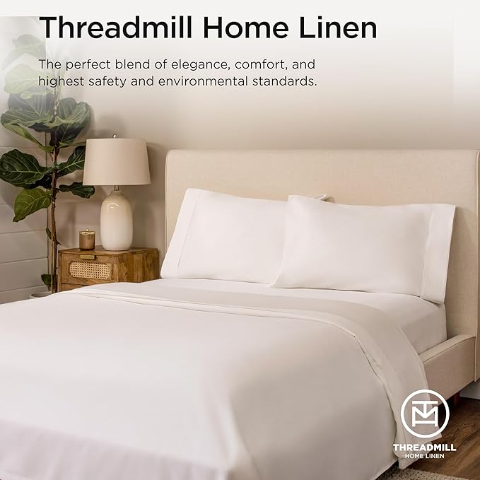 Threadmill 100% Cotton Sheets for Twin XL Size Bed - 600 Thread Count Twin XL Bed Sheets Set with 15” Deep Pocket - Sateen Weave 3-Piece Bedding Set with Cooling Effect, White