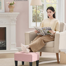 SONGMICS Foot Stool with Legs, Small Footstool Ottoman, Velvet Seat with Thick Cushion, for Living Room, Bedroom, Entryway, 330 lb Weight Capacity, Jelly Pink ULOM501R01