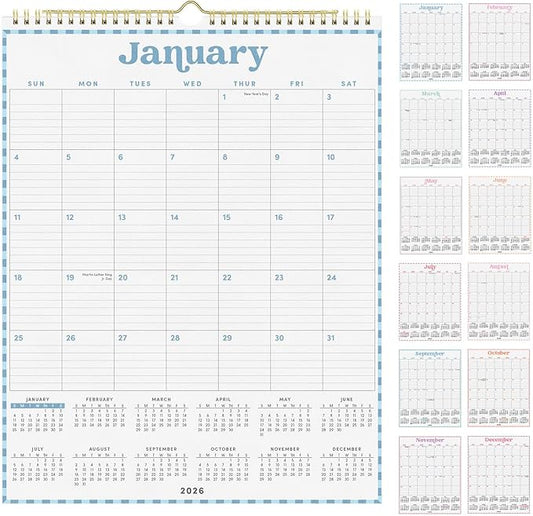 PAPERAGE 2026 Calendar, 12 Months (January 2026 - December 2026), Large (11.4 in x 14.76 in), Spiral Bound, 2026 Vertical Wall Calendar with Monthly & Yearly Views, Premium Paper - Pastel