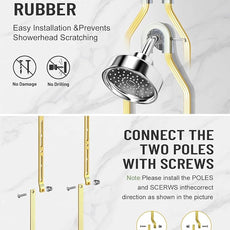 Adjustable Shower Caddy Hanging for Handheld Showerheads - Never Rust Shower Hanging Organizer, Upgraded Bathroom Shower Rack with Soap Basket, Hooks and Toothbrush Holder (Gold)