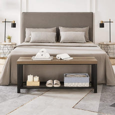 FOLUBAN Entryway Bench, Modern Shoe Storage Bench, Rustic Wood and Metal Entry Bench for Hallway Front Door Entrance, Industrial Indoor Bench for Bedroom Living Room, Oak, 43.3 Inch