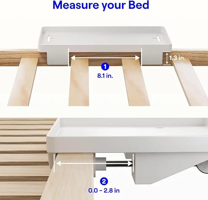 BedShelfie Bedside Shelf for Dorm Room Bunk Bed & Top Bunk, College Dorm Room Essentials, Bedside Caddy, Clip on Floating Desk Tray, Bed Side Table Storage, Loft Nightstand Decor - Cable Catch, White BedShelfie
