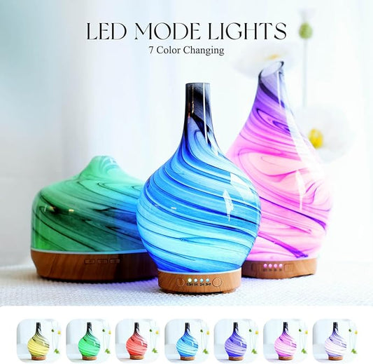 Porseme 150ml Essential Oil Diffuser Glass Color Changing Aroma Air Diffusers Aromatherapy Ultrasonic Cool Mist Humidifier 6 Running Hours Waterless Auto-Off for Sleeping, Yoga, Office, Spa (Ink)