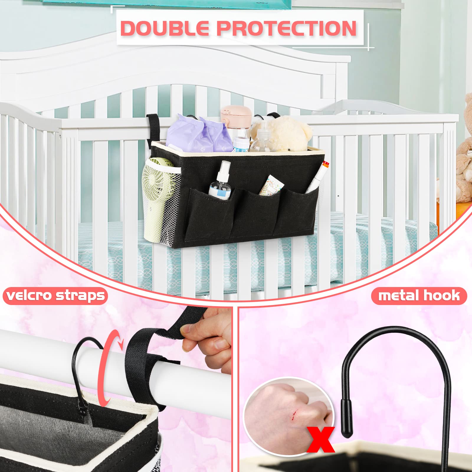 Loghot Bedside Caddy/Bedside Storage Bag Hanging Organizer for Bunk and Hospital Beds,Dorm Rooms Bed Rails,Can be Placed Glasses,Books,Mobile Phones,Keys (Light Pink) Dormly