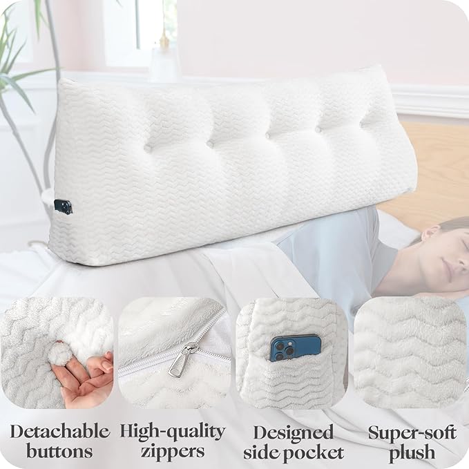 Large Bolster Triangular Headboard Wedge Backrest Positioning Support Bed Rest Reading Pillows Headboard Wedge Pillows for Day Bed with Removable Cover