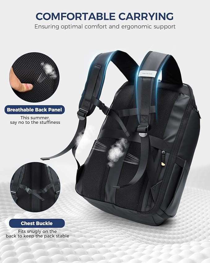 17 Inch Laptop Backpack for Men, Business Travel Anti-Theft Backpack with USB Charging Port, Water Resistant Computer Bag Carry On Flight Approved for Work College Weekender, Black
