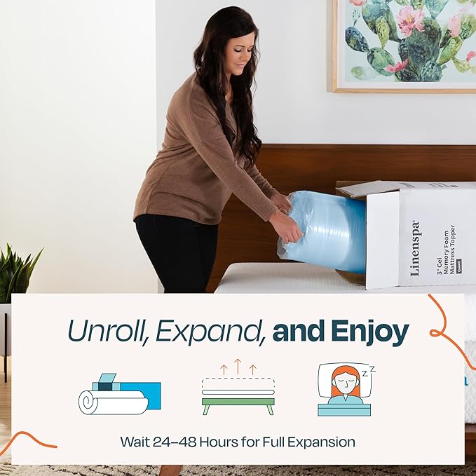 Linenspa 2 Inch Gel Swirl Memory Foam Mattress Topper – Cooling Gel Infused – Pressure Relieving Bed Topper - Mattress Pad – CertiPUR Certified - Full Size