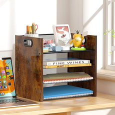 Wood Desk Organizer - 4-Tier Desktop File Organizer, Wooden Paper Organizer, Office Desk Organizer for Papers, Mail, Notebooks, Stationery