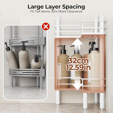 Orimade Rustproof 3 Tier Floor Standing Corner Shower Caddy Organizer with Toothbrush Holder, Large Spacing Floor Shower Shelf Rack Storage Stands with Hooks for Bathroom Kitchen, White