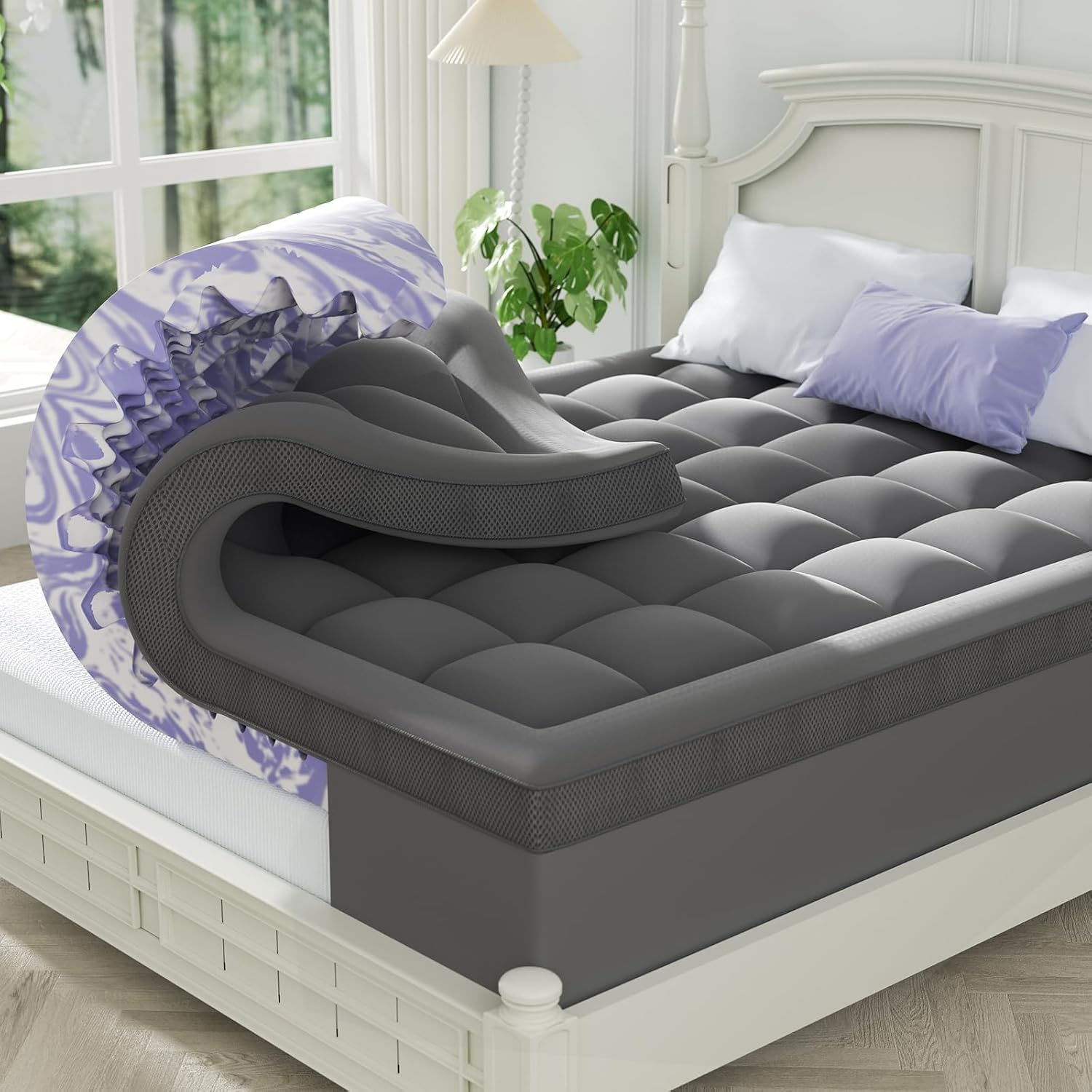 ChiXpace Dual Layer 4 Inch Memory Foam Mattress Topper Twin XL - 2 Inch Gel Memory Foam and 2 Inch Pillow Top Mattress Pad, 7-Zone Egg Crate Twin XL Size Mattress Topper (White) Dormly