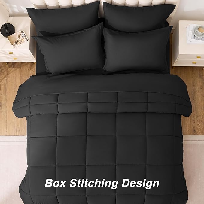 Love's cabin Twin XL Comforter Set Ash Black, 5 Pieces Twin XL Bed in a Bag, All Season Bedding Sets with 1 Comforter, 1 Flat Sheet, 1 Fitted Sheet, 1 Pillowcase and 1 Pillow Sham