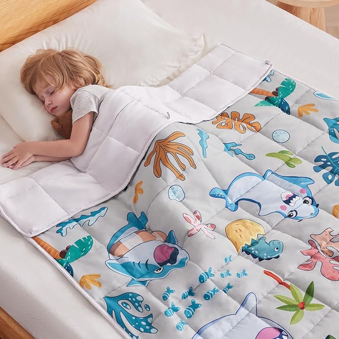 anfie Weighted Blanket Kids(48"x72" 10lbs) Weighted Blanket Cooling Blanket for Sleeping,Throw Size Breathable Blanket with Premium Glass Bead(White Shark)