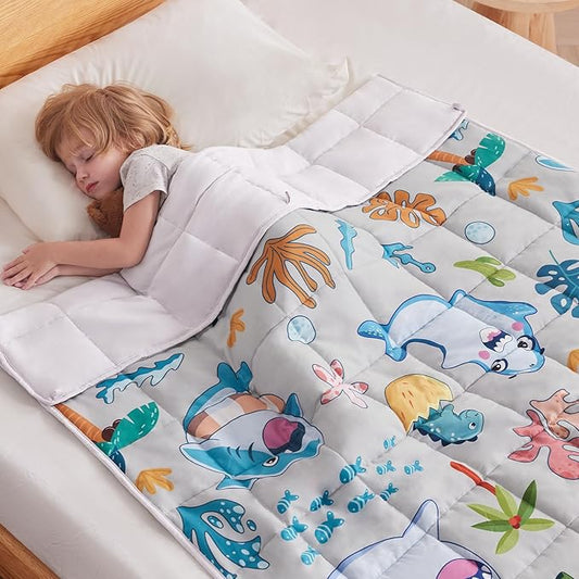 anfie Weighted Blanket Kids (36"x48" 5lbs) Weighted Blanket Cooling Blanket for Sleeping,Throw Size Breathable Blanket with Premium Glass Bead(White Shark)