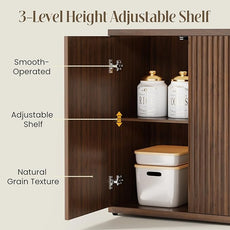 Fluted Buffet Cabinet Sideboard with Storage,Wooden Credenza with 2 Doors&Adjustable Shelve, Modern Accent Cabinets Coffee Bar Bookcase for Living Room,Kitchen Dining Room Entryway 15