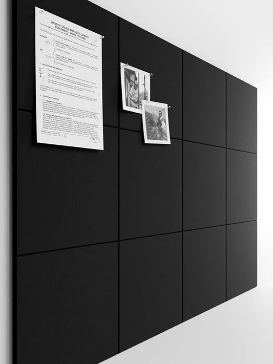 Bumusty Large Cork Board 47"x35" Alternative - 12 Pack Felt Wall Tiles with 70 Safe Removable Adhesive Tabs, 30 Pushpins, Cork Boards for Walls Pin Board Bulletin Board Office Decor (Black)