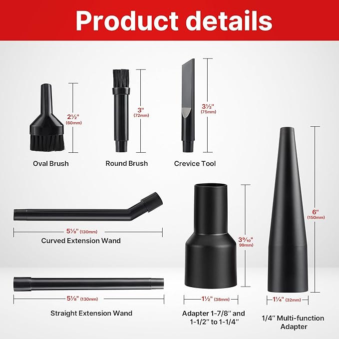Shop-Vac Micro Cleaning Nozzle Kit with Adapter, 1-1/4" Detailed-Cleaning Attachments for Compact Wet Dry Shop Vacuum, Storage Bag Included, 8 Pieces