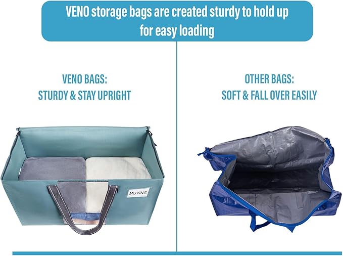 VENO 8 Pack Moving Bags, Christmas Storage Bins, Moving Boxes Alternative, Comforter and Blanket Storage Bags, College Dorm Packing Supplies, Foldable Heavy-Duty Tote (Shiny Light Blue, 8 Pack)
