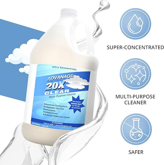 Advanage 20X All Purpose Cleaner Concentrate - The Wonder Cleaner Unscented for All Surfaces Around Bathroom, Kitchen, Oil and Grease | Multi Purpose Cleaner for Household Cleaning Solution, 128 Fl Oz