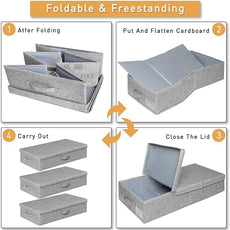 punemi Under Bed Storage Containers, 3 Pcs Large Blanket Clothes Storage Bag, Long Flat Firm Sides Underbed Organization And Storage w/ 3 Handles & Lid For Comforter Toy Closet, 31.1*15.7*6 inch Tall