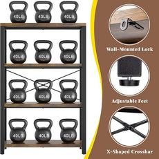 4-Tier Adjustable Heavy Duty Bookshelf, Industrial Wooden Open Storage Rack with Black Metal Frame, Vintage Bookcase with Lock Wall Design, Rustic Brown