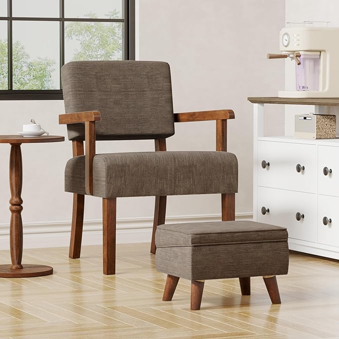 Accent Chair Set of 2 with Table, Living Room Chairs with Soft Seat & Armrests for Living Room Bedroom Reading Room Waiting Room (Brown), (AC01)