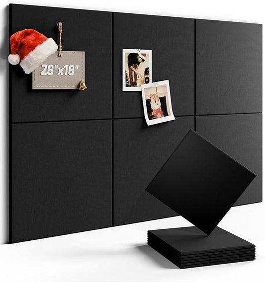 Felt Bulletin Board Tiles -28"x18" Cork Board Alternative for Office Decor, Push Pin Board Wall Organizer 6-Pack - Black