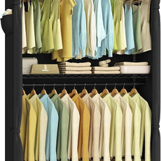 SONGMICS Heavy-Duty Rolling Clothes Rack, Garment Rack, Portable Closet, 43.3-Inch Wide Clothing Rack on Wheels, with Adjustable Mesh Shelves and Hanging Rails, Fabric Cover, Ink Black ULGR415B01