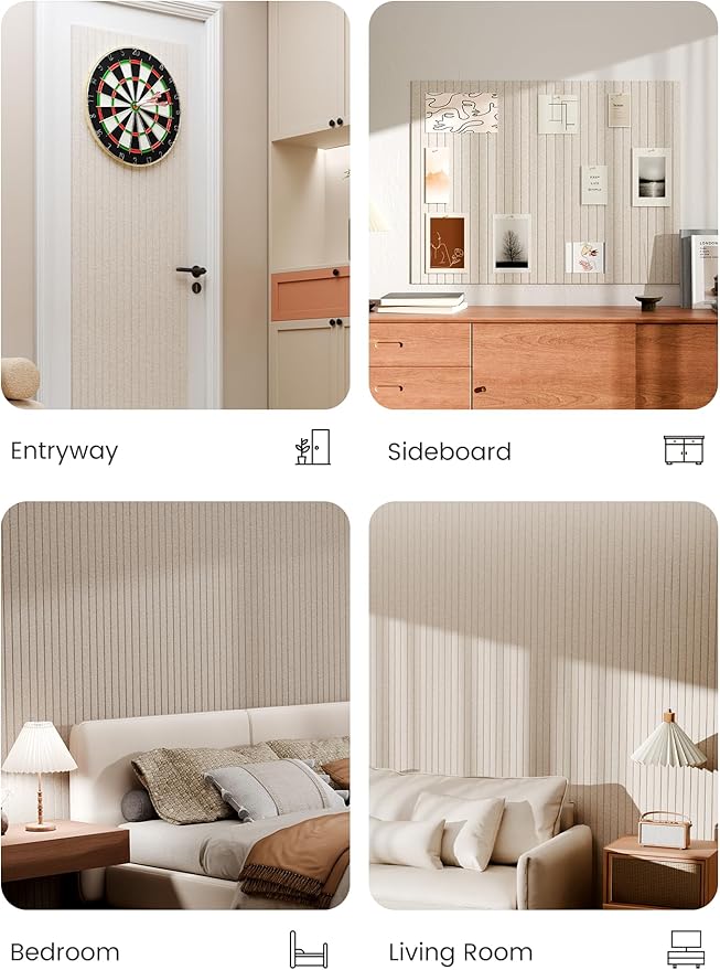 Bumusty Large Cork Board Alternative-47 x35 Felt Bulletin Board Tiles, with 30 Pushpins, 70 Adhesive Tabs, 12-Pack Slat Wall Paneling, Cork Boards for Office Push Pin Board Felt Board-Oatmeal