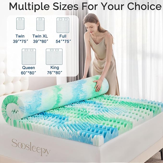 2 Inch 7-Zone King Memory Foam Mattress Topper Egg Crate Cooling Gel Infused Mattress Pad Bed Topper for Pressure Relief and Back Pain Soft & Breathable, CertiPUR-US Certified